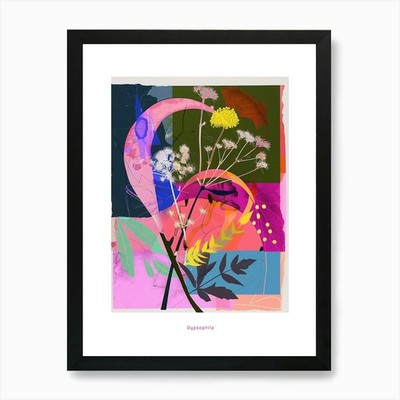 Gypsophila 3 Neon Blumen Collage Po gerahmtes Wandbild Poster Leinwanddruck Bild