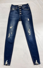 KanCan Women's Estillo Jeans Sz 25 Distressed Mid Rise Button Fly Skinny Raw Hem