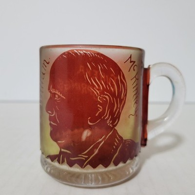 Antique Ruby Red Flash Glass Mug Cup William McKinley Souvenir Eureka Springs