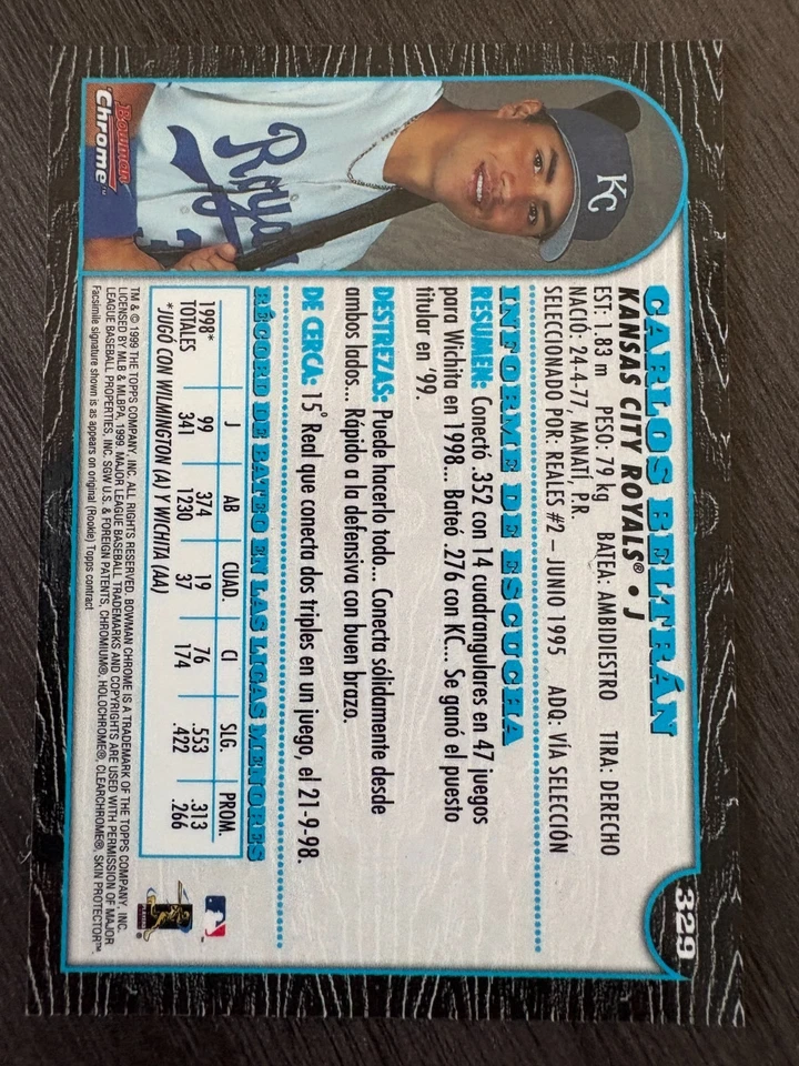 1999 Bowman Chrome Carlos Beltran #329 International SP Spanish Back - Image 2 of 2