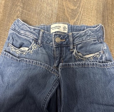 Abercrombie Kids Low Rise Baggy Blue Denim Jeans Pockets Adj Waist 7-8Y