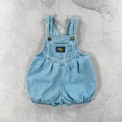 Vintage 90er OshKosh Bubble Shortalls Baby 6-9 Monate hellblau Denim Latzhose
