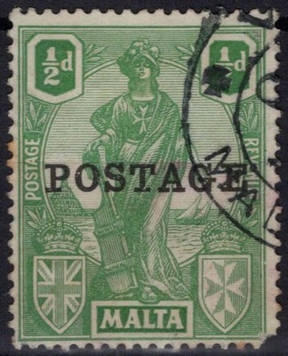 ENGLISCHE KOLONIEN MALTA 1926 1/2 D. POST GRÜN NR.144 US.