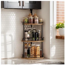3 Tier Wood Lazy Susan Organizer, 360° Rotating Spice Rack, Spice Turntable O...