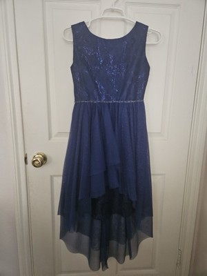 Dillards Tween Diva Size 14 Cobalt Blue Sparkley Prom Dress w/ Jewel Toned Waist