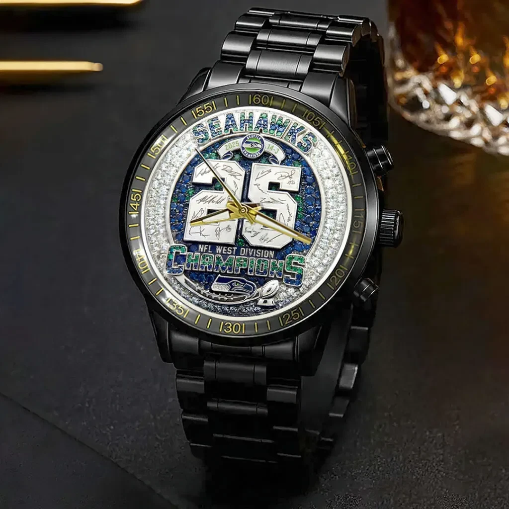 Seahawks 2025 NF.C West Champions Black Stainless Steel Watch