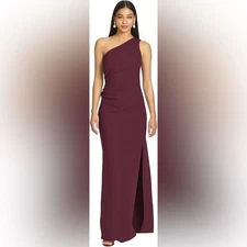 Sachin and Babi Cece Deep Wine One Shoulder Asymmetrical Gown, size 8