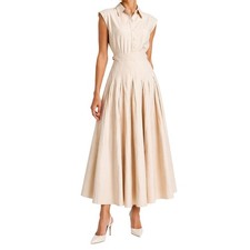 En Saison Cream Quince Midi Dress Sleeveless Button Front Pleated Skirt Size M