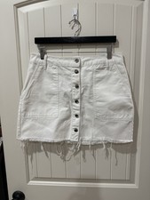 White Jean Mini Skirt - Silver Button Up - Size Large - Great Condition