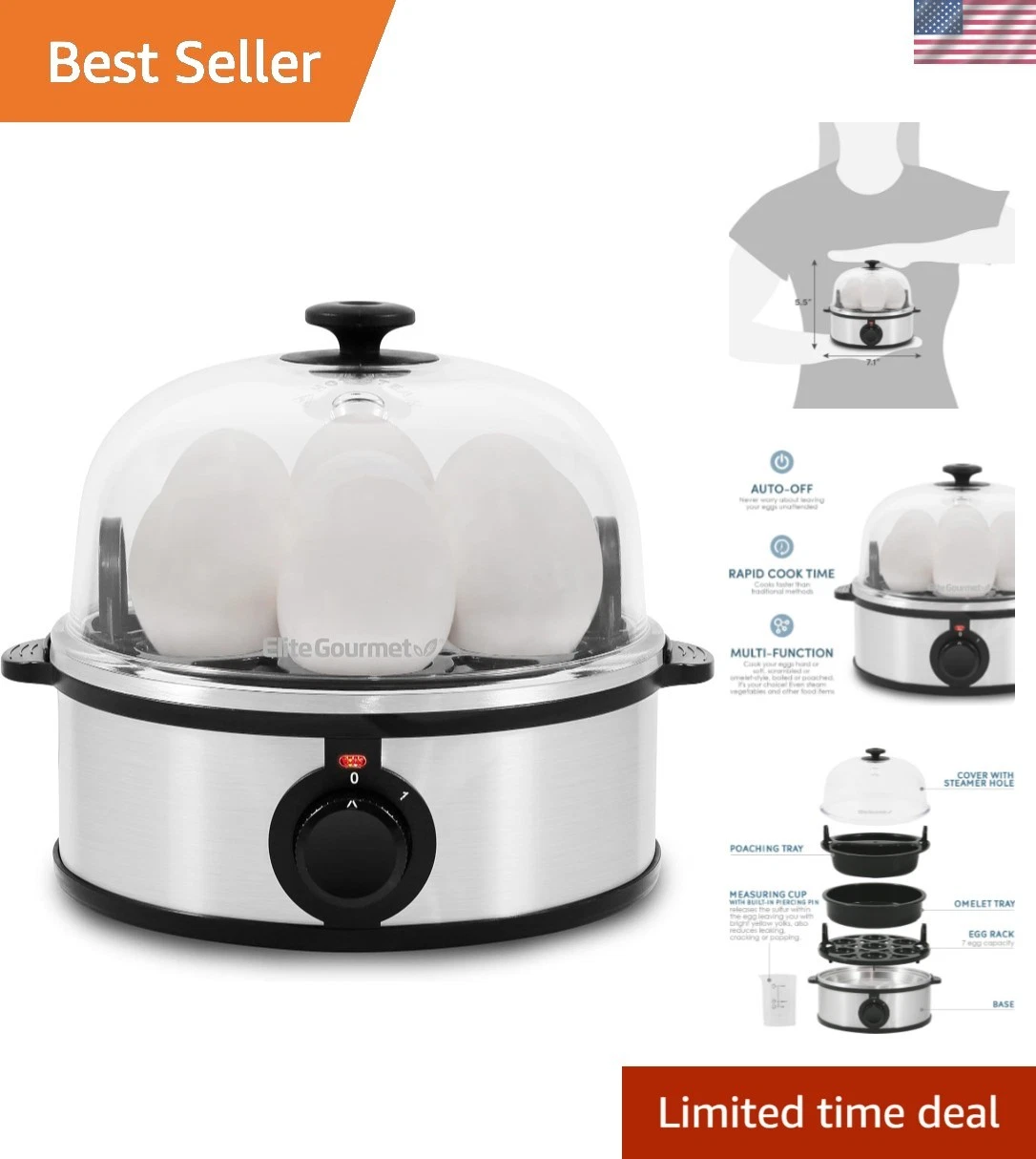 Easy Electric Poacher, Omelet Eggs & Soft, Medium, Hard-Boiled Egg Boiler Coo...