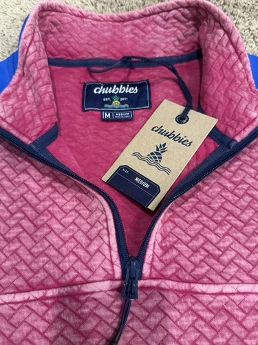 Chubbies The Let Me Pink Blue 1/4 Zip Quilted Jacket Fleece Sweater Men’s M Nwt image 2