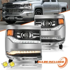 【FULL LED】Chrome Projector Headlights For 2016-2018 Chevy Silverado 1500 LH&RH