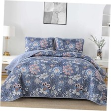 Quilt Set Size Botanical Floral Bedspread Bedding Sets Soft Queen Blue