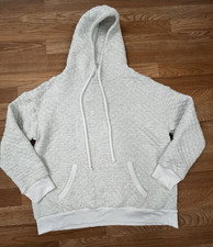 Lands End Quilted Hoodie Pullover, Light Grey Size Large