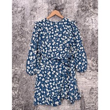 Reformation Dress 2 Womens Quest Mini Blue Green Floral Ruffle Tie Long Sleeve