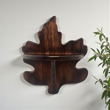 VTG Small Maple Leaf Shaped Dark Wood Knick Knack Wall Hanging Accent Shelf 7"