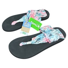 SANUK Sling ST 9 Watercolor Tropical Palm Flip-flop Sandals Women  s New With Tag