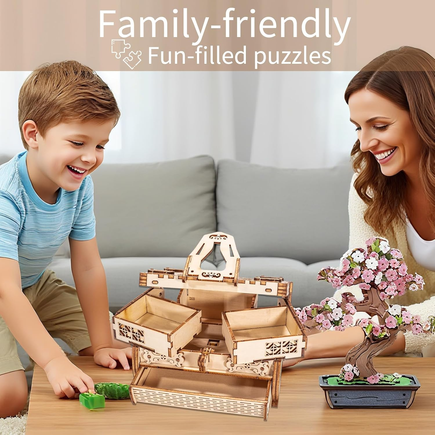 3D Wooden Treasure Box Puzzle DIY Mechanical Model Kit Building Gift ...