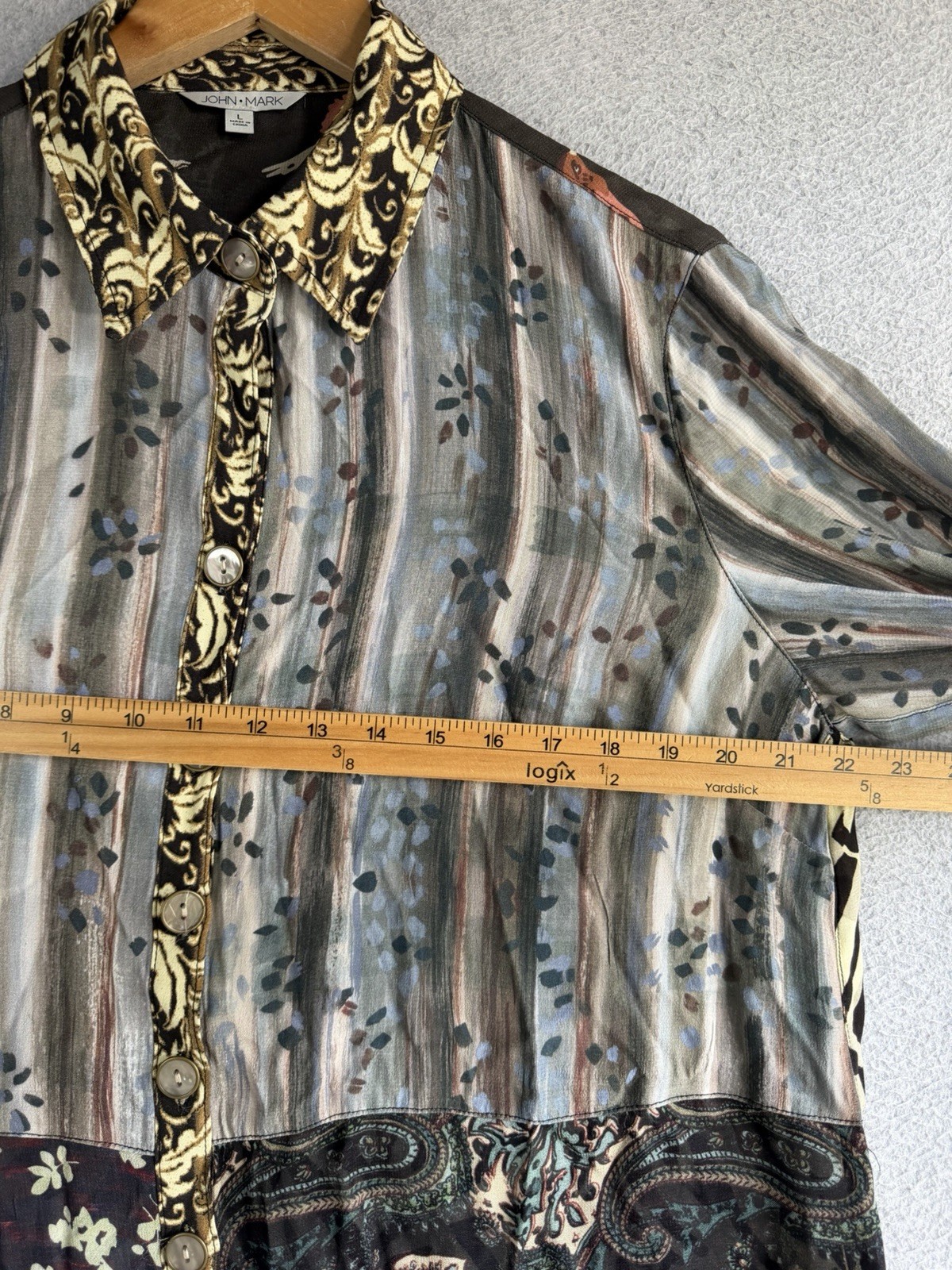 John Mark Blouse Womens Large Patchwork Boho Whim… - image 3