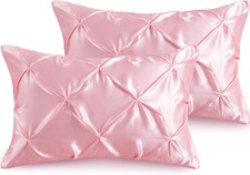 Pintuck Satin Pillowcase Standard Size Set of 2, Blush Pink Satin Pillow Shams