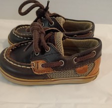 Sperry Unisex Kids Boat Shoes Brown/Tan Leather Lace-Up Low Top Size 1