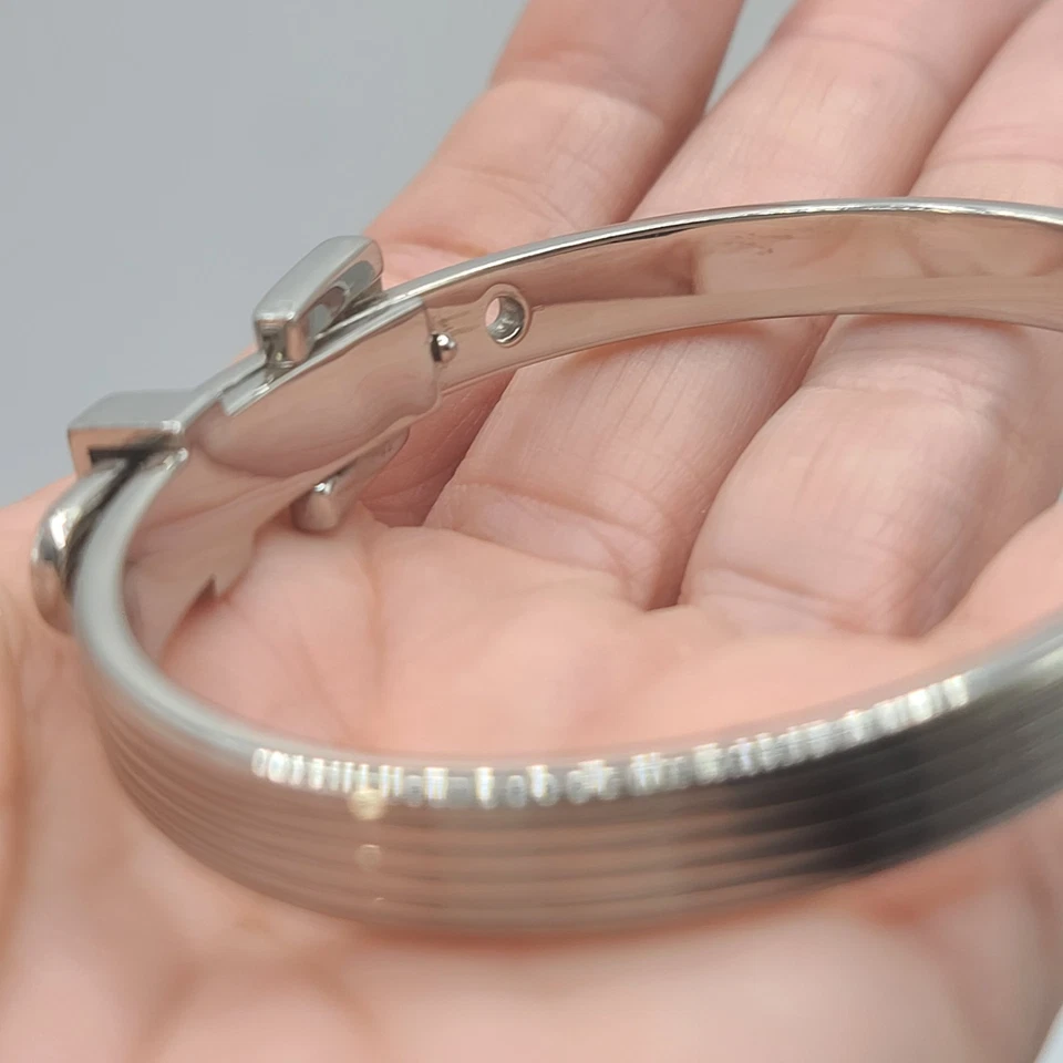 Michael Kors Buckle Bangle Bracelet Silver Tone Size 6.5 - Image 3 of 4