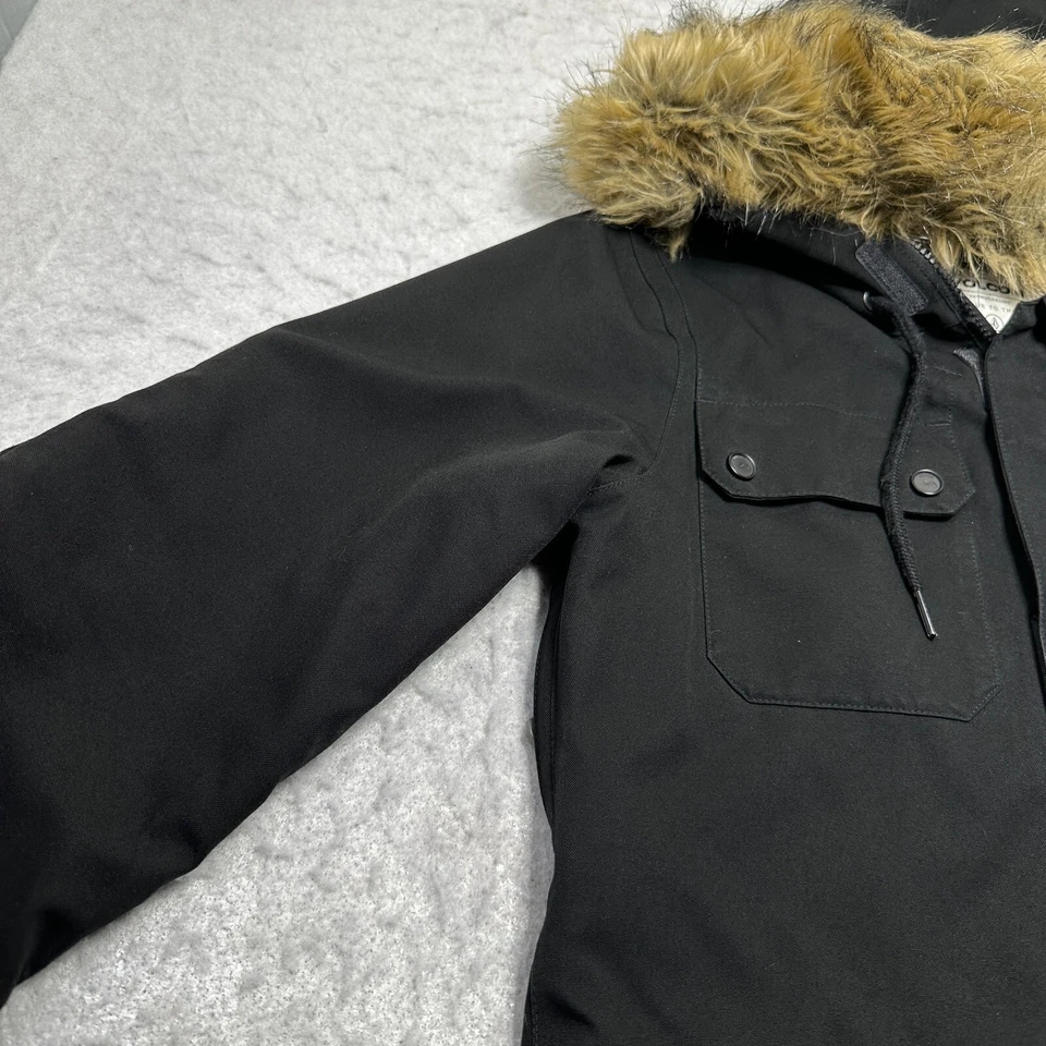 Volcom Parka Jacket Black Shadow Insulated Fur Hood Womens Size Medium M Long - Image 4 of 4
