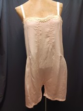 Vintage 1920's Art Deco Pink Silk  Lace Teddie Nightgown Size S/M
