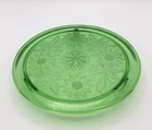 Uranium Cake Plate Green Footed Depression Jeannette Glass Sunflower Vintage 10”