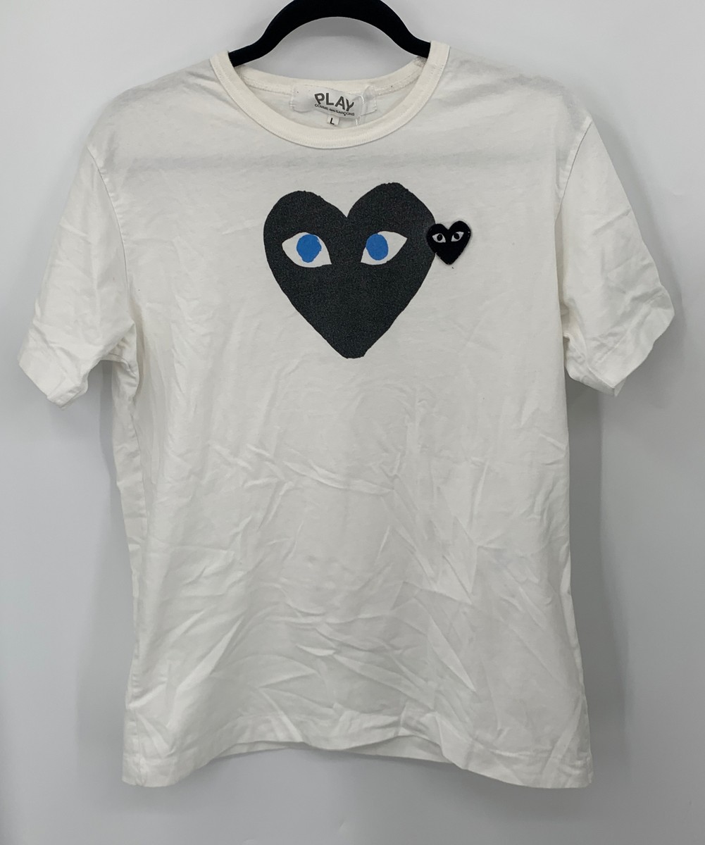 Comme Des Garcons Play Mens White Blue Eye Black Emblem Short
