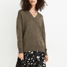 Madewell Donegal Bartlett v-neck sweater olive green tweed women new Small S