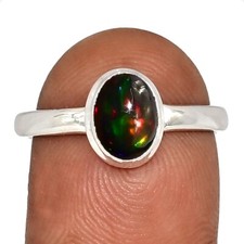 TreatedChalama Black Opal 925 Sterling Silver Ring Jewelry s.8.5 CR67203