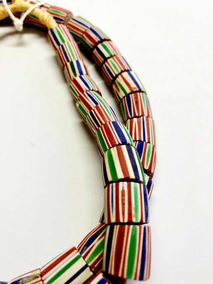 20" Striped Chevron Slices, Red, White, Green & Blue Trade Beads, 12x12 avg - Image 4 of 4