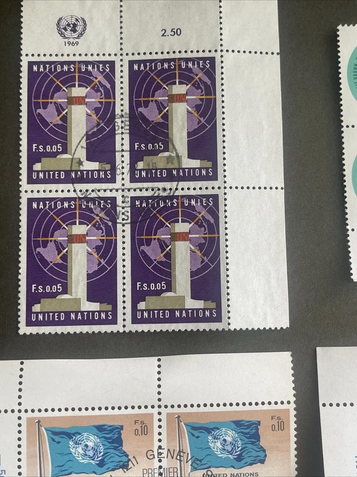 U.N. 1969-70,Geneva CTO Cancelled 5 Blocks Of 4 Stamps Each, MLH, See Photos - Image 2 of 4