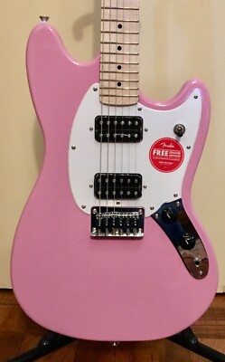 Squier by Fender Sonic Mustang HH Electric Guitar in Flash Pink (Bubblegum Pink)