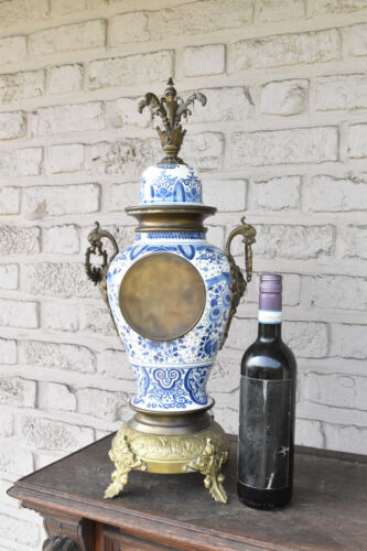 Antique blue white delft pottery clock Lion dragon handle - Picture 8 of 11