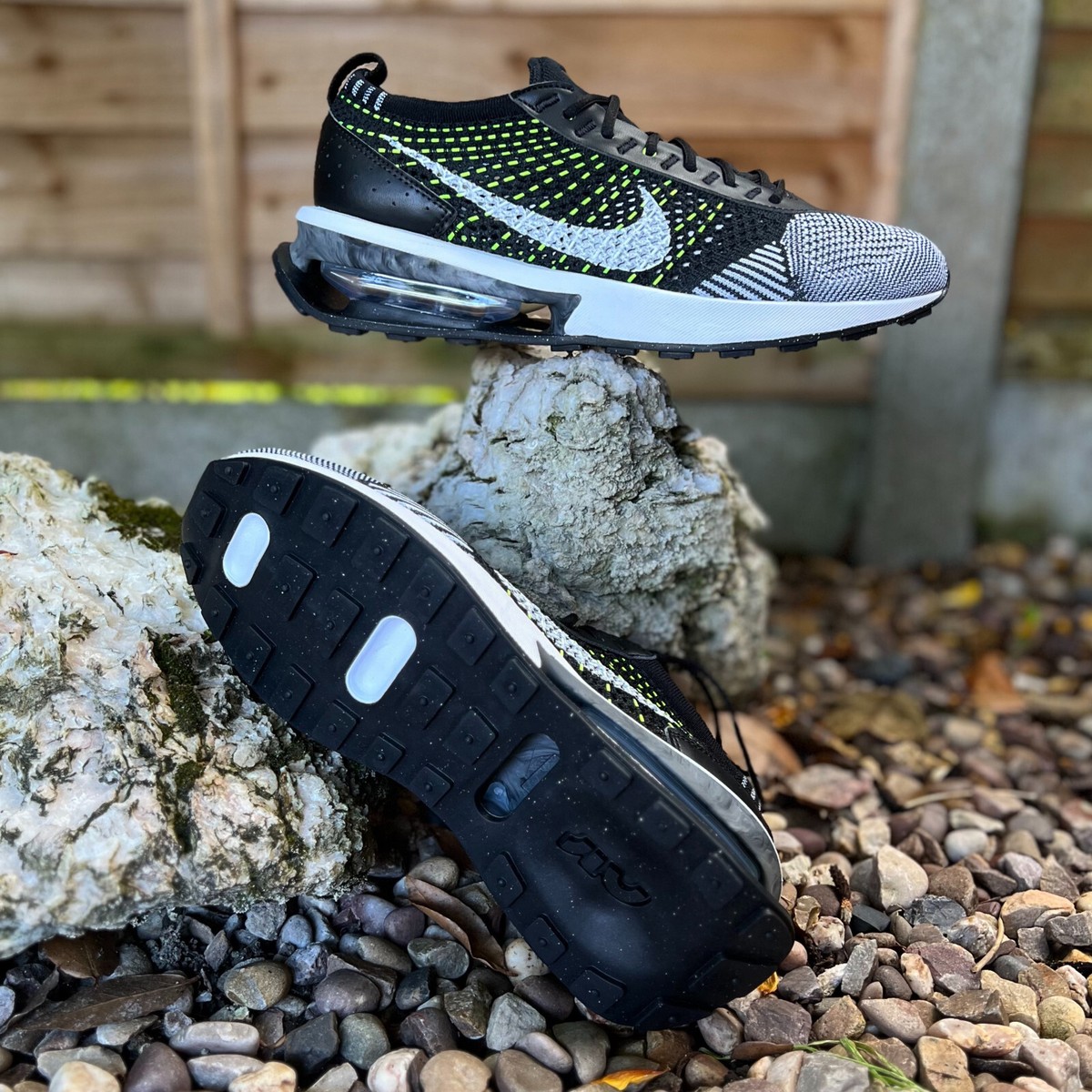 WMNS Nike Air Max Flyknit Racer Black White Volt DM9073-002 WMNS Nike Air Max Flyknit Racer Black White Volt DM9073-002