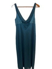 Vintage Vassarette Maxi Nightgown Slip Dress Large Green Nylon Lace Granny Core