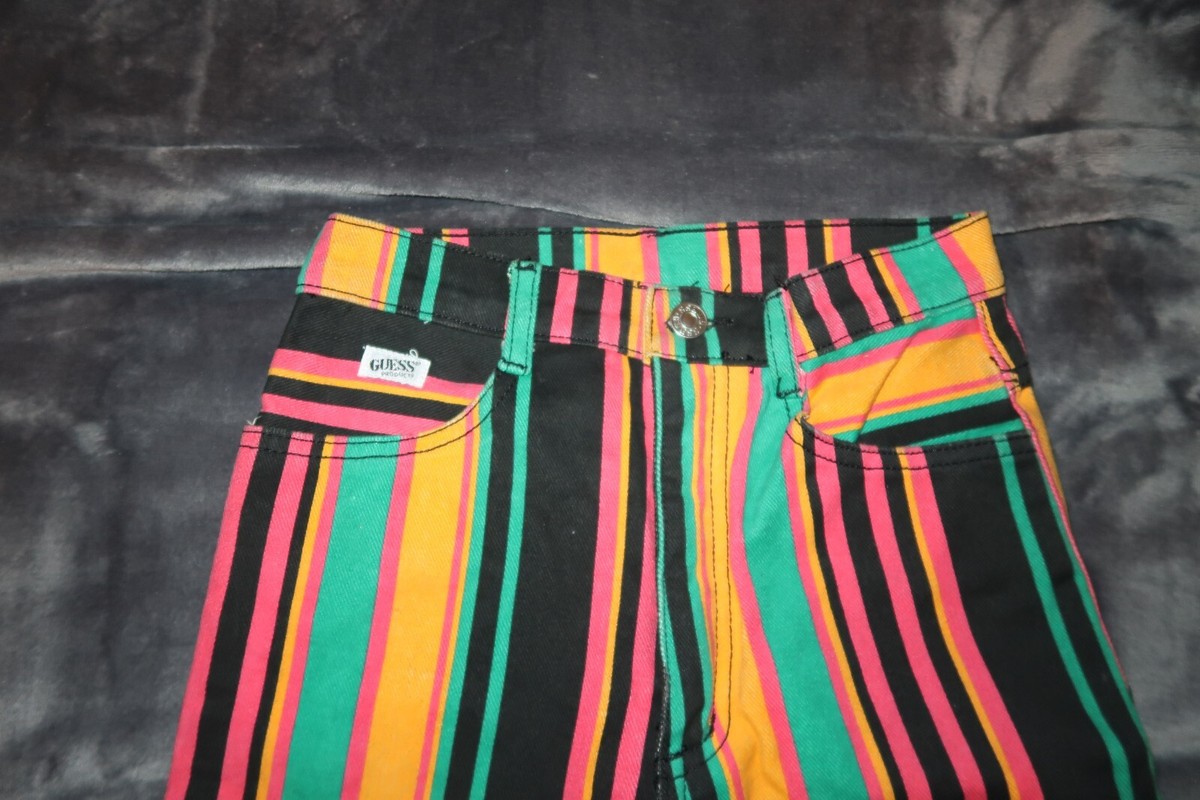 Vintage Guess Jeans Size 14 Colorful Striped AOP kids Denim Made