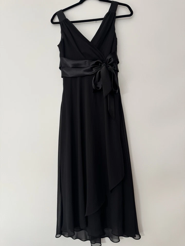 Evan Picone Chiffon Evening Midi Dress Ribbon Wrapped & Draped on Waist Sz 6 - Image 2 of 4