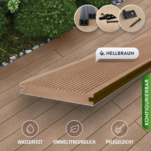 WPC Massiv Terrassendielen Premium Dielen 3m-5m, 5 Farben Komplettbausatz 6-90m² - Bild 23 von 43