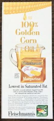 1963 Fleischmann's Golden Corn Oil Margarine Print Ad Lowest in Saturated Fat