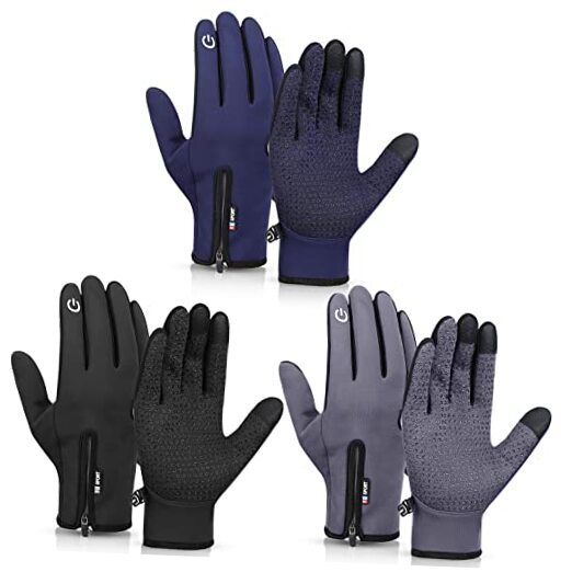 3 Pairs Winter Warm Gloves Touch Screen Ski Gloves X-Large Black, Gray, Navy