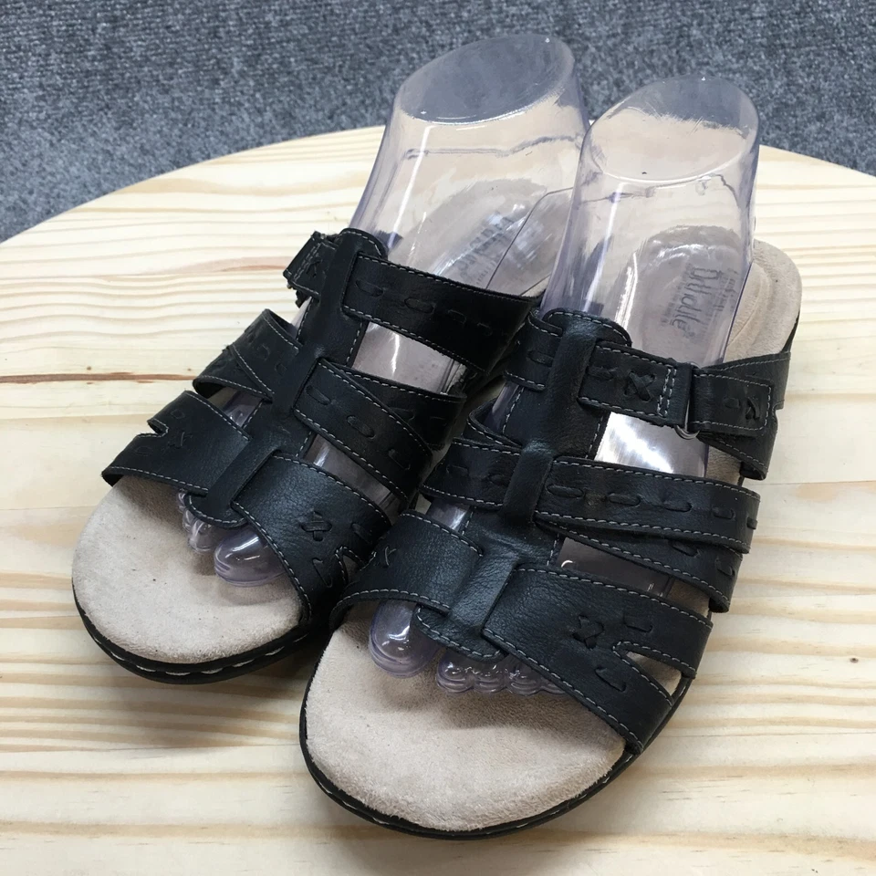 Croft & Barrow Sandals Womens 8.5 M Slide Black Faux Leather Casual Open Toe - Image 3 of 4