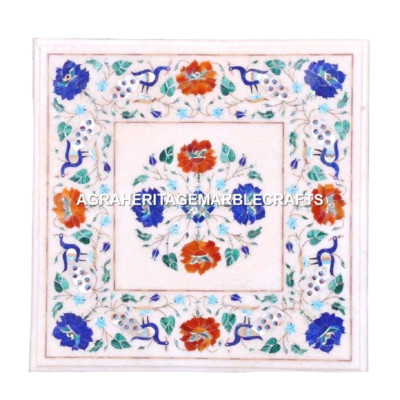 #ad Antique Marble Side Table Top Lapis Floral Marquetry Inlay Work Patio Arts Decor $547.90