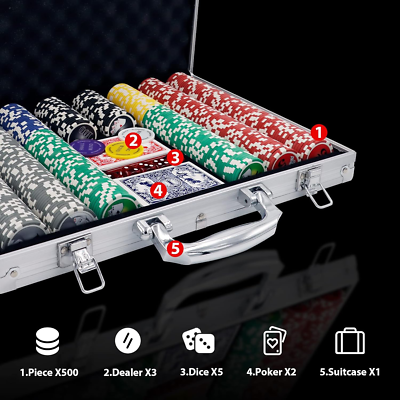 500Pcs Poker Chips Set with Case - 11.5g for Texas Hold'em