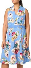 Eliza J Floral Fit & Flare Dress Blue Sleeveless Pocket Midi 16W Cottagecore