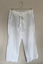 Talbots Women  s 100 Irish Linen White Wide Legged Belted Cropped Pants