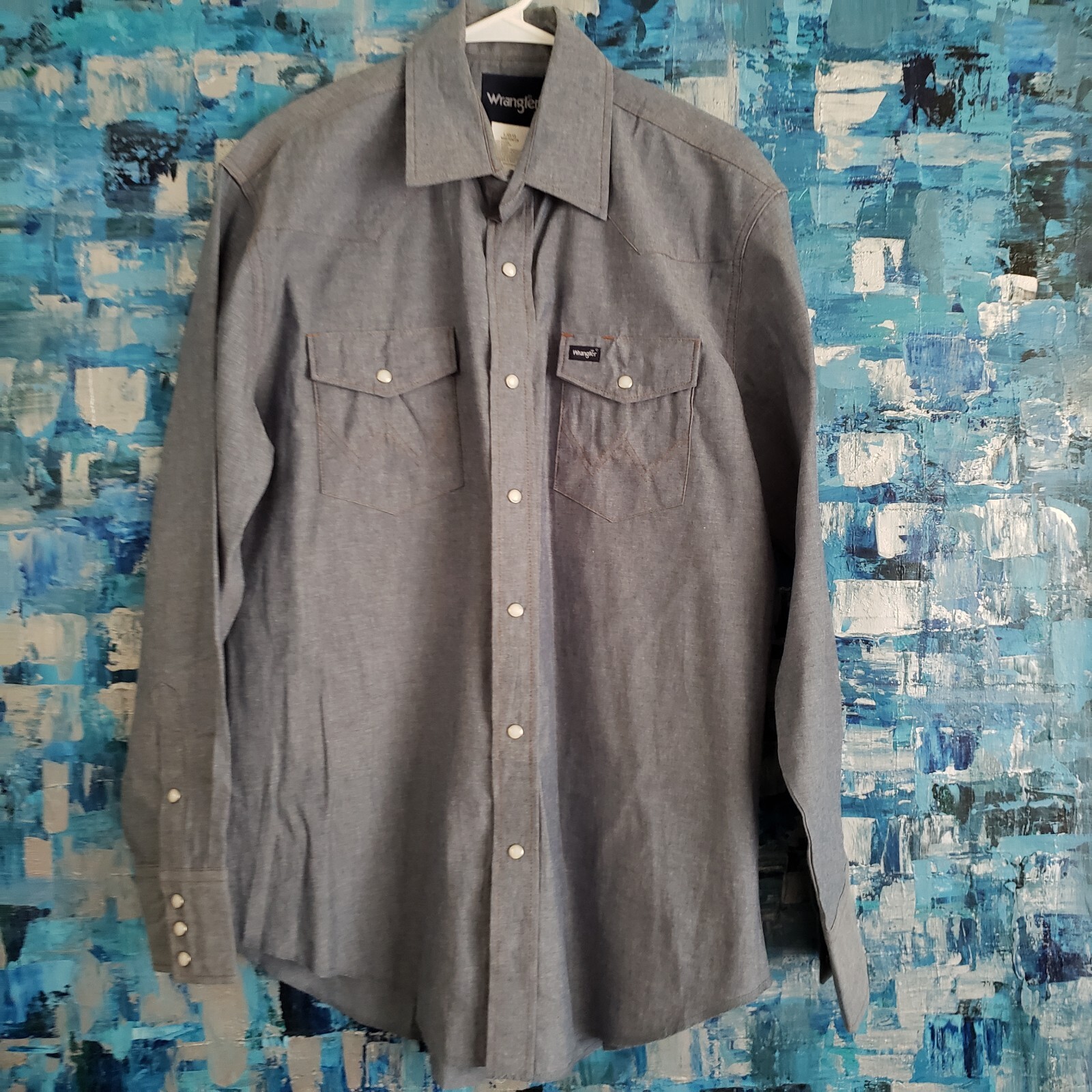 Wrangler Men's Denim ShirtPearl Snap Light Blue Wash… Gem