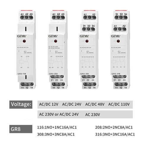 Auxiliary Relay AC/DC12V Electromagnetic Relay 8A/16A SPDT Module Relay Din Rail - Picture 2 of 16